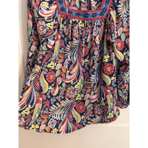 The Pioneer Womens Boho Floral Square Neck Flutter Sleeve Blouse Top Shirt Sz L - Picture 3 of 7